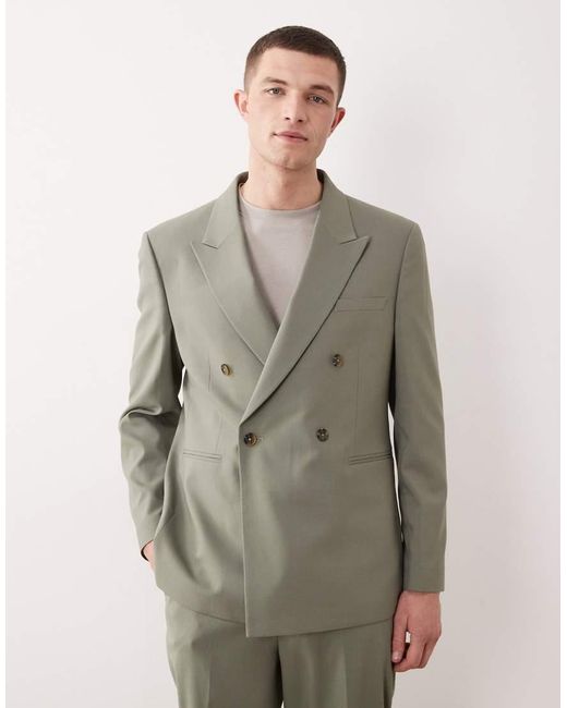 ASOS Green Double Breasted Regular Suit Jacket for men