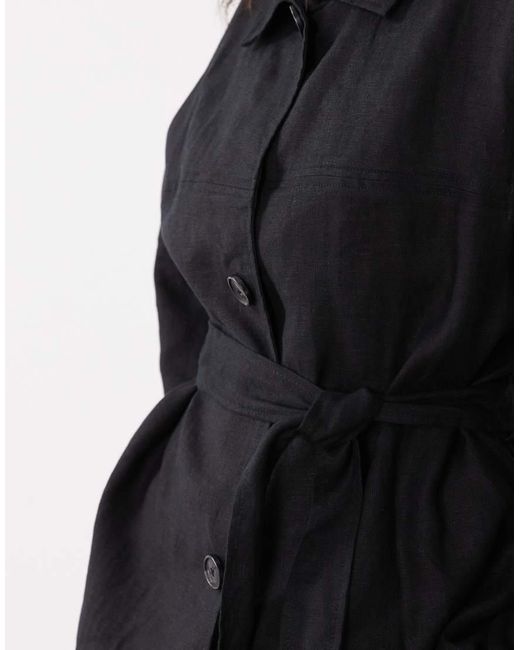 Mango Blue 100% Linen Tailored Jacket With Belt Detail