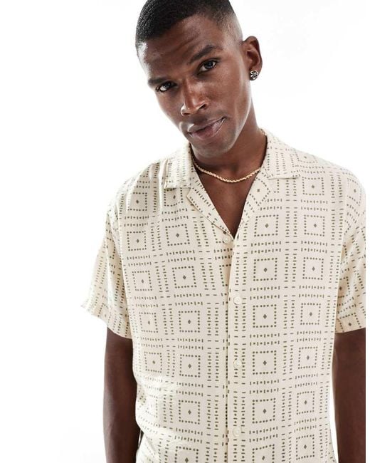 Jack & Jones Natural Oversize Shirt With Tile Print for men