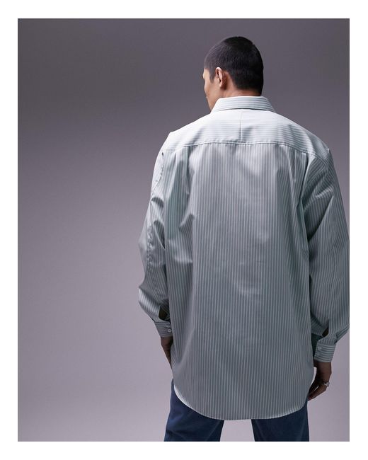 Topman Blue Long Sleeve Oversized Premium Stripe Cotton Shirt for men