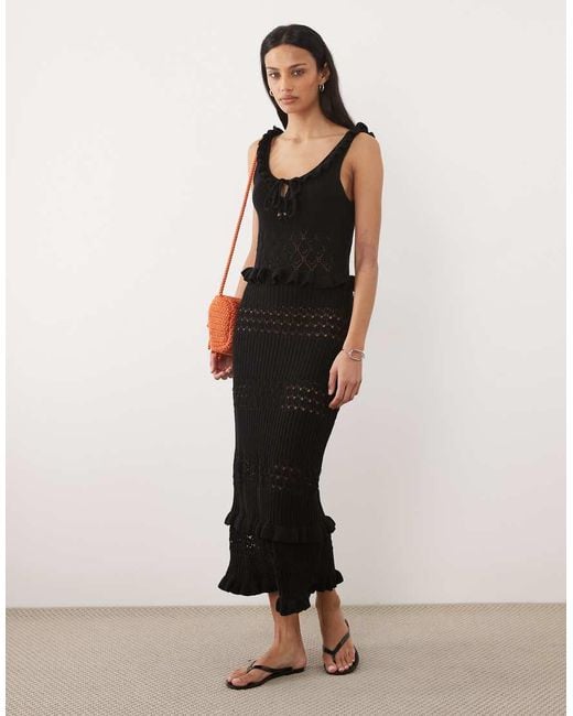 Miss Selfridge Natural Frill Detail Crochet Maxi Dress