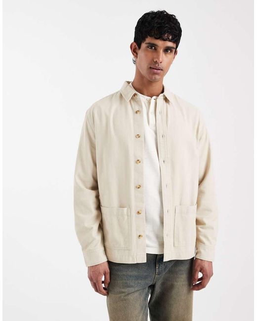 ASOS Natural Overshirt With Workwear Badging for men