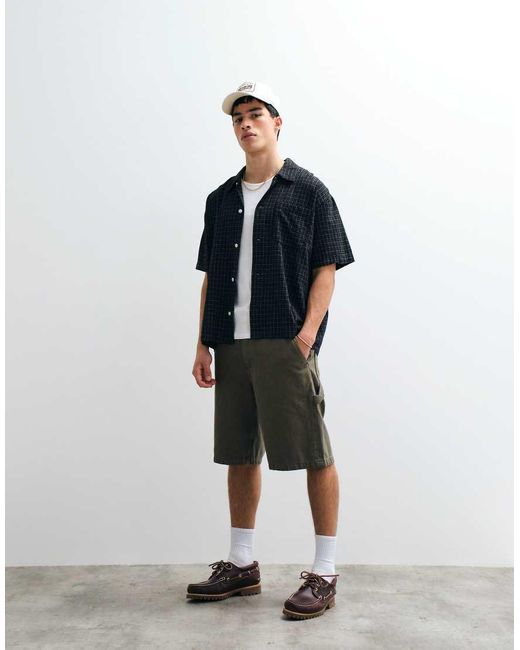 Jack & Jones Blue Linen Blend Cropped Short Sleeve Check Shirt for men