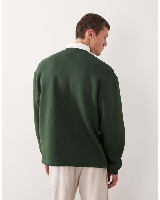 ASOS Green Relaxed Rugby Polo Sweatshirt With Cut & Sew Panel for men