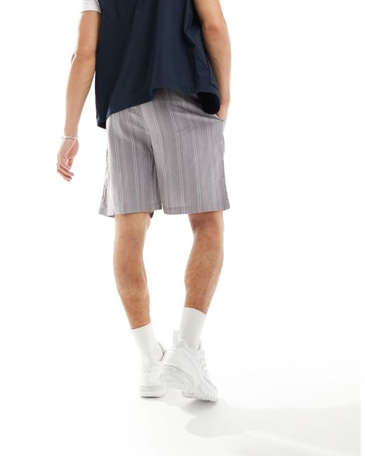 Denim Project Blue Co-ord Linen Blend Striped Shorts for men