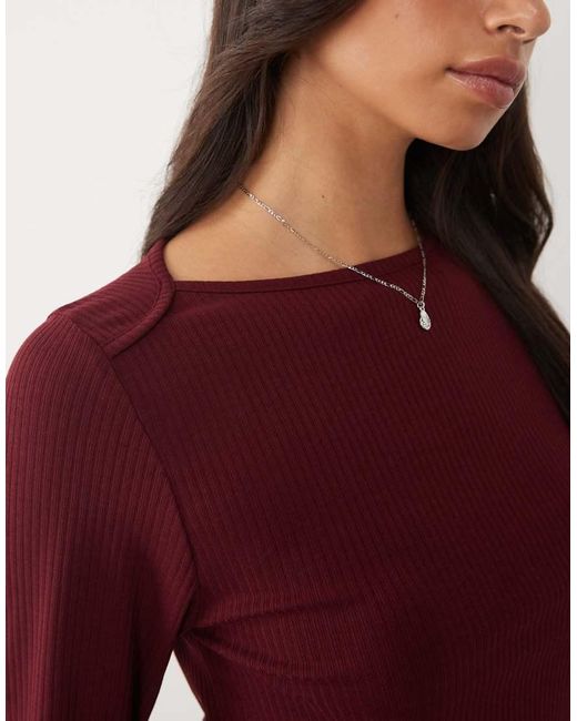 ASOS Red Lounge Ribbed Mix & Match 3/4 Length Pyjama Boatneck Top