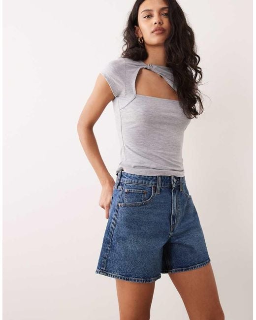 Abercrombie & Fitch Blue Curve Love High Rise Dad Fit Denim Short