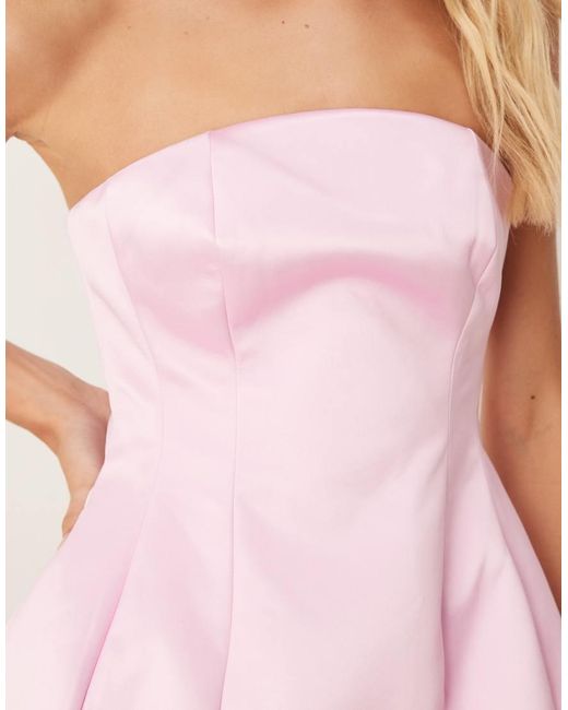 ASOS Pink Premium Structured Satin Peplum Hem Bandeau Top