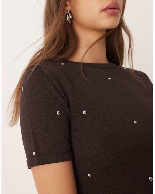 Mango Brown Fine Knitted T-shirt With Studs