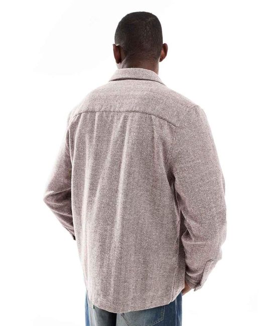 ASOS Overshirt Met Visgraatmotief En Patch-Zak in het Gray voor heren