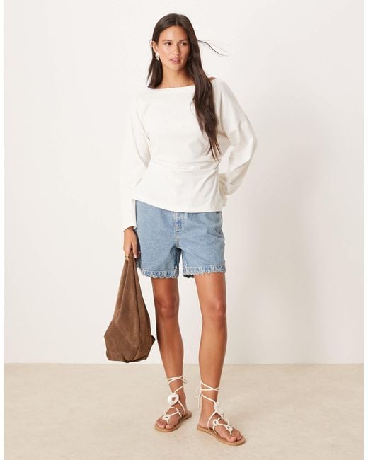 ASOS Blue Long Sleeve Off Shoulder Corset Waist Tee
