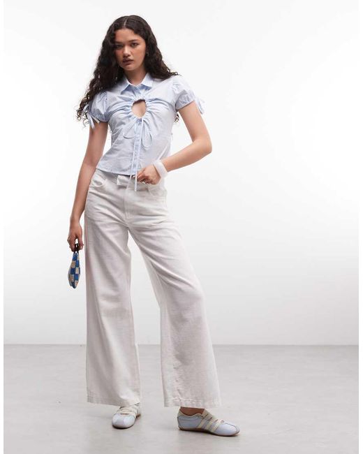 Collusion White Wide Leg Linen Trouser