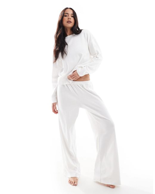Cotton On White Cotton on – langärmliges pyjamaoberteil aus geripptem pointelle
