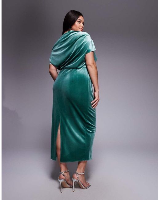 ASOS Green Asos Design Curve Velvet Dramatic Neckline Midi Dress