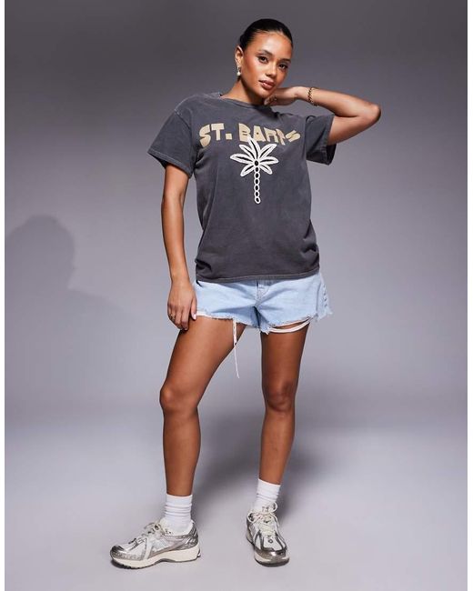 River Island Gray St Barts Crochet Palm T-shirt