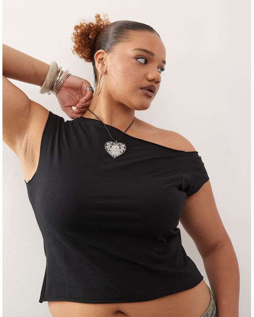 Collusion Black Plus Off Shoulder Short Sleeve Top