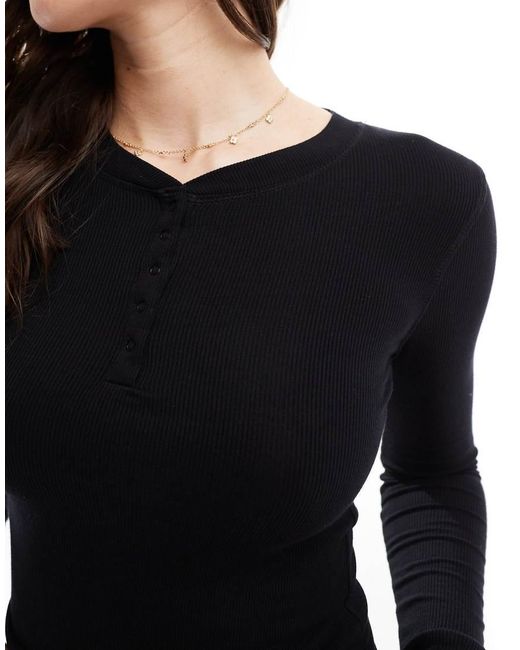 Cotton On Black Sleep Recovery Henley Long Sleeve Top