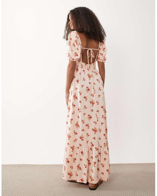 Miss Selfridge Pink Seersucker Puff Sleeve Milkmaid Maxi Dress