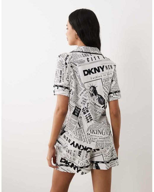 DKNY White Short Sleeve Notch Collar And Boxer Shorts Pyjama Set