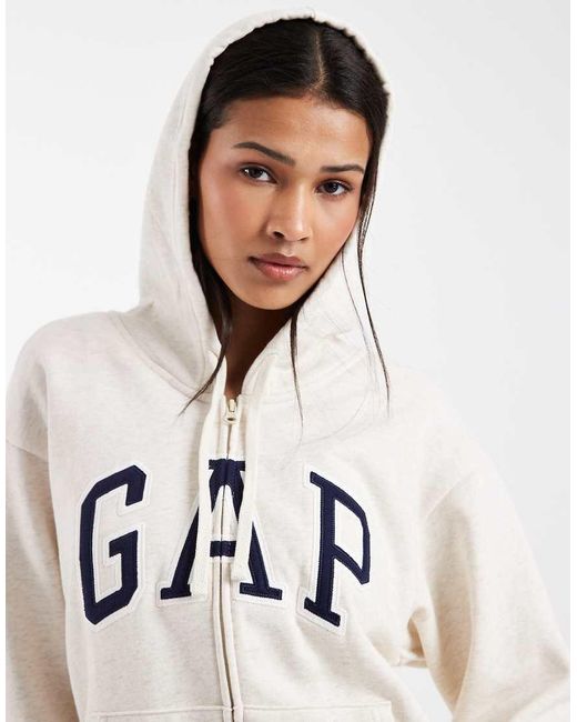 Gap White Logo Zip Through Hoodie
