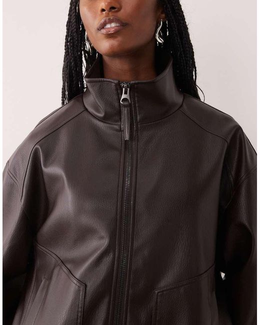 ASOS Brown Asos Design Tall Oversized Leather Look Funnel Bomber Jacket