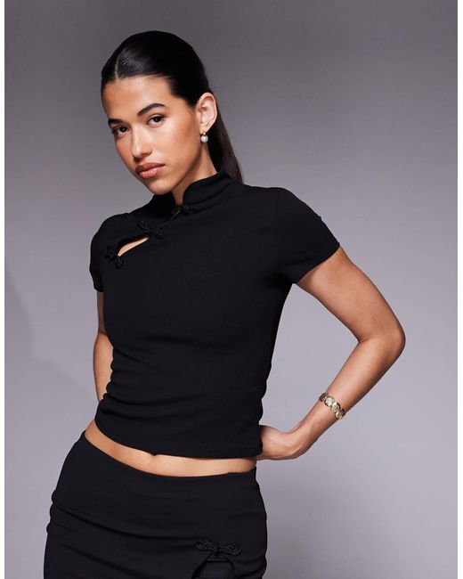 ASOS Gray Co-ord Crepe Fitted Crop Top With Rouleau Loops