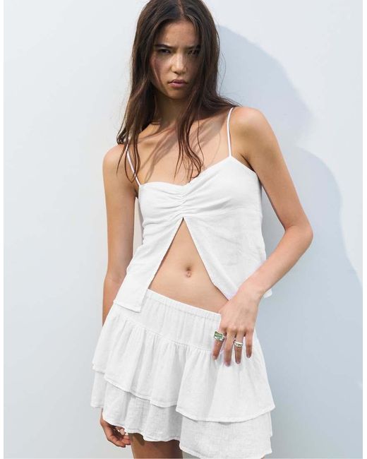 Pull&Bear White Strappy Linen Blend Top