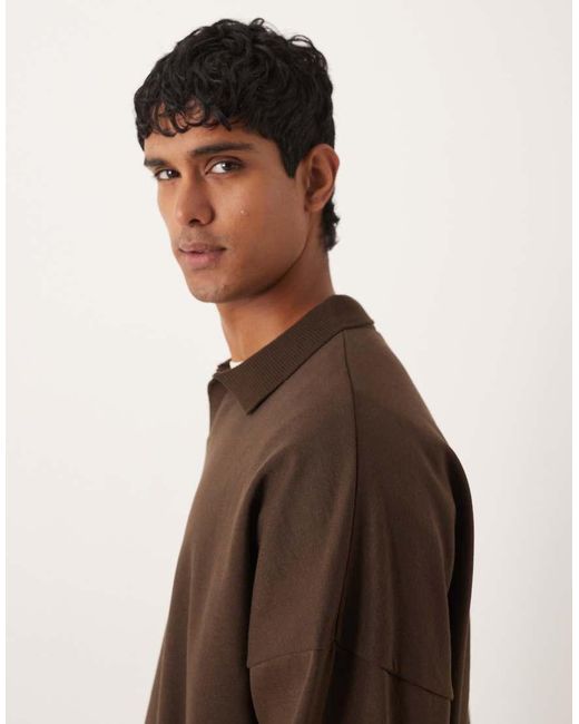 ASOS Brown Relaxed Sweatshirt With Revere Collar for men
