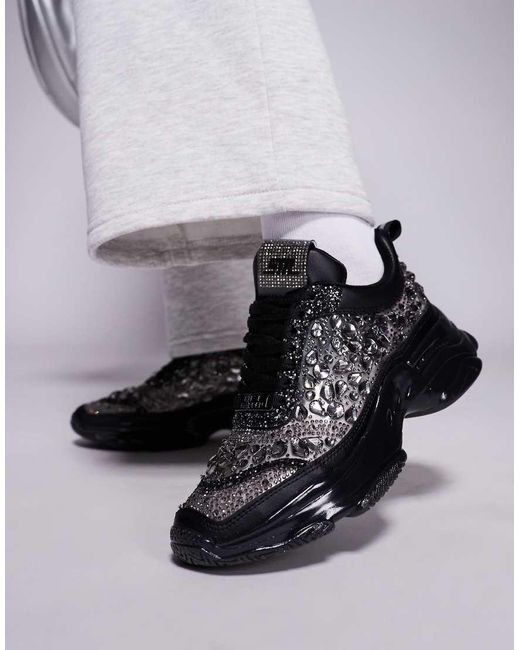 Steve Madden Black Manifesto Rhinestone Chunky Trainers
