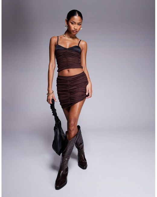Caraco d'ensemble en tulle froncé avec soutien-gorge - chocolat ASOS en coloris Brown