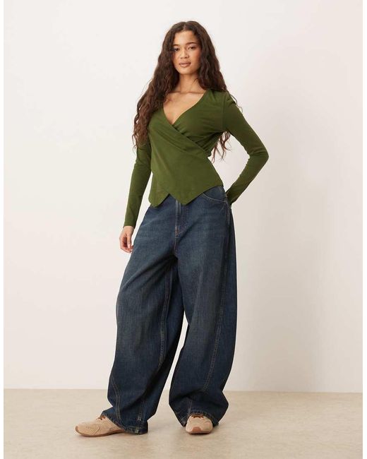 ASOS Green Circular Design Collection Asymmetric Neck Long Sleeve Tee