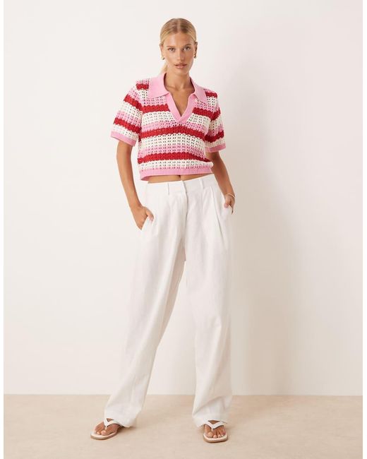 Brave Soul Stripe Pointelle Knit Collared T-Shirt