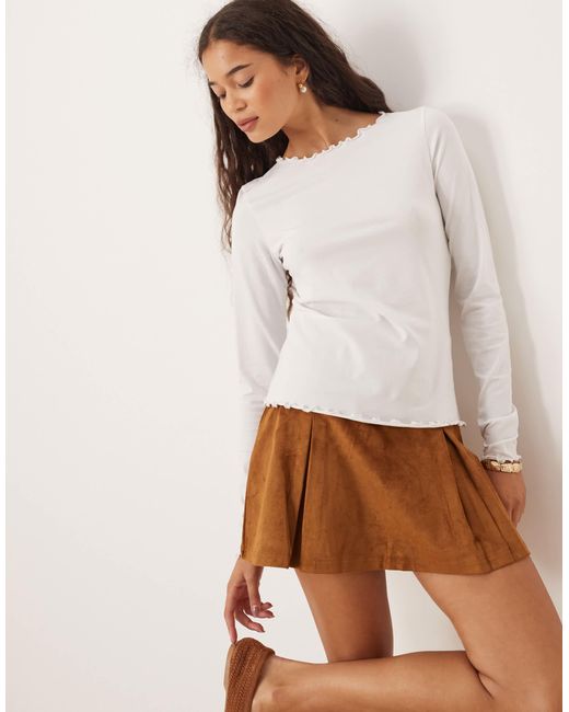JJXX White Lettuce Hem Long Sleeve Top