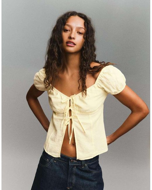 Bershka Yellow Rustic Blouse With Ties