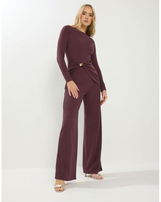 Long Tall Sally Purple Textured Wide Leg Trousers