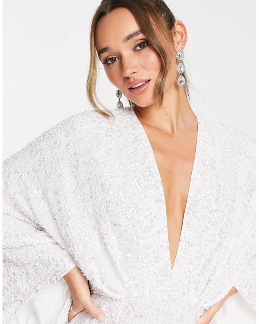 sequin kimono wedding dress ASOS Ciara Sequin Kimono Sleeve Wedding Dress In in White