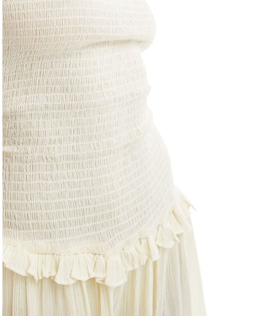 Collusion White Beach Bandeau Shirred Linen Look Mini Dress