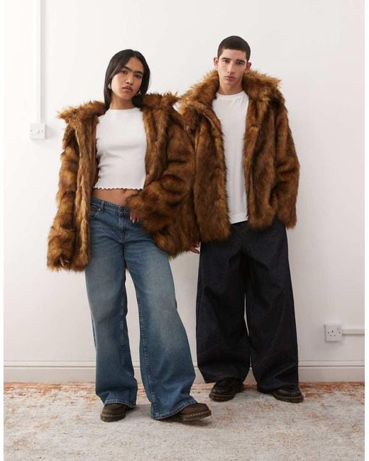 Reclaimed Vintage Blue Unisex Faux Fur Oversized Hooded Jacket