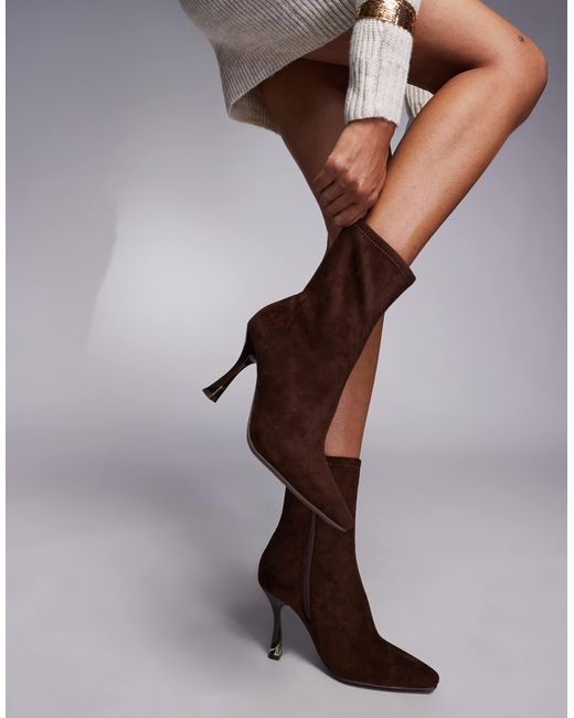 River Island Brown Suedette Heeled Boot