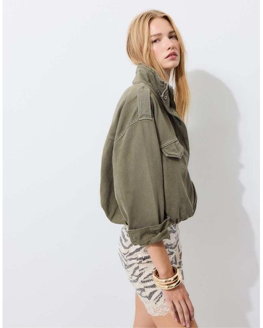 Stradivarius Natural Animal Print Sequin Mini Skirt