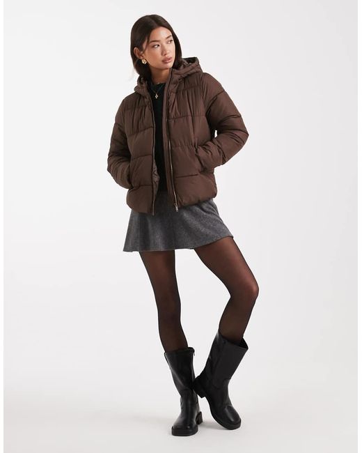 Pieces Brown Padded Coat With Hood