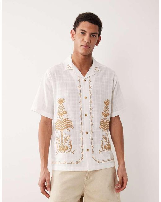 ASOS White Relaxed Textured Shirt With Embroidery for men