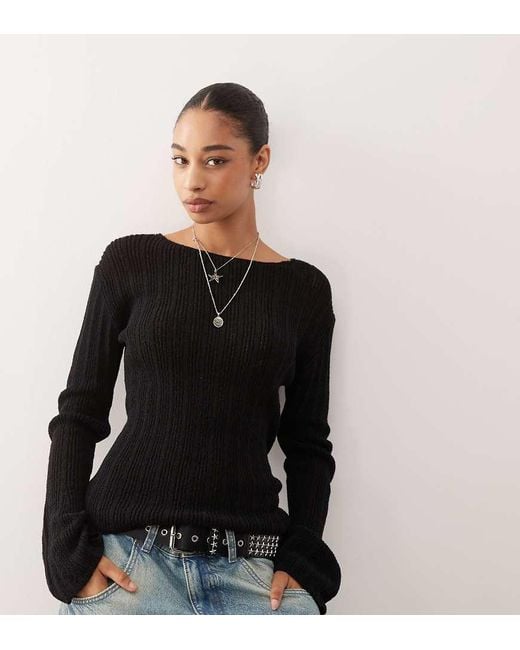 Weekday Black Semi Sheer Knit Slim Fit Jumper
