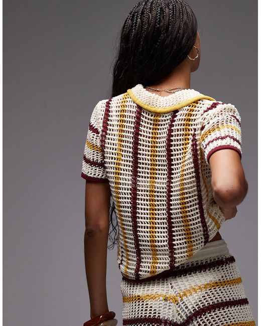 Chemise d'ensemble en maille ajustée à rayures - rouge, moutarde et crème TOPSHOP en coloris Brown