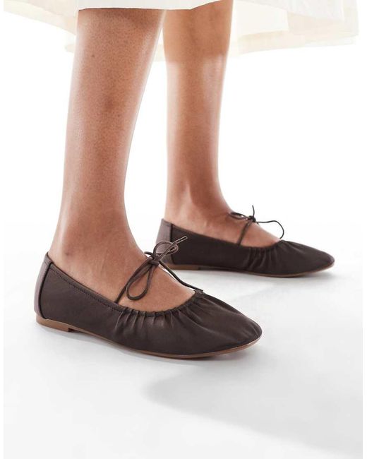 SEQWL Brown Iris Tie Detail Ruched Ballet Flats