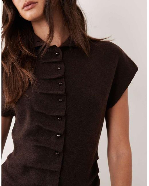 ASOS Black Placket Detail High Neck Button Through Top