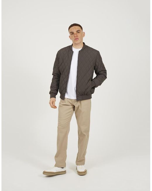 Brave Soul Gray Diamond Quilted Bomber Jacket for men