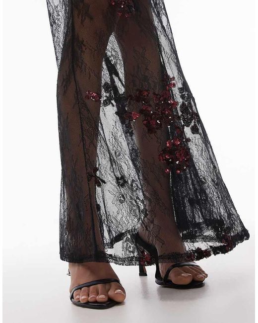 Falda Larga Negra De Encaje Con Abalorios Y Lentejuelas Burdeos De (Parte De Un Conjunto)-Negro TOPSHOP de color Black