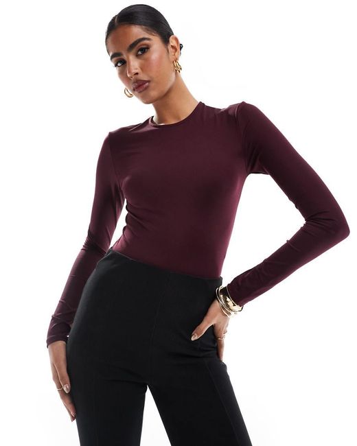Stradivarius Purple Long Sleeve Polyamide Bodysuit