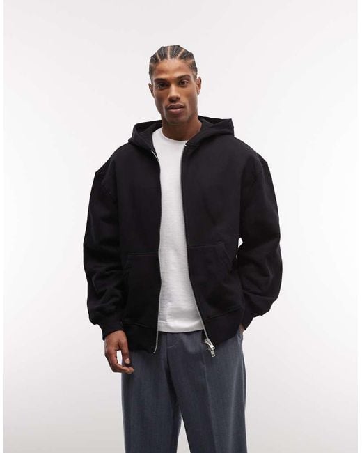 ASOS Blue Premium Heavyweight Oversized Zip Through Hoodie for men